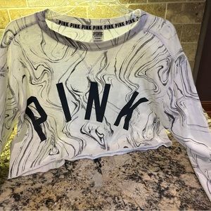 PINK cut off sweatshirt. White with swirl black.